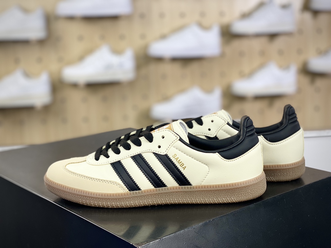 120 三叶草Adidas Originals Samba OG桑巴舞板鞋“皮革奶白黑生胶底”ID0478