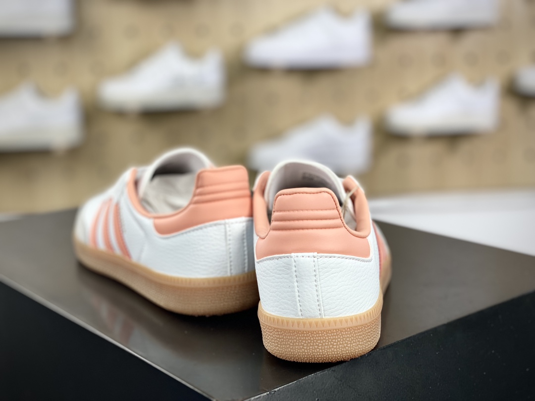 120 三叶草Adidas Originals Samba OG"White/Peach Pink/Gum"桑巴舞板鞋“皮革白浅灰橘粉生胶底”IG5932