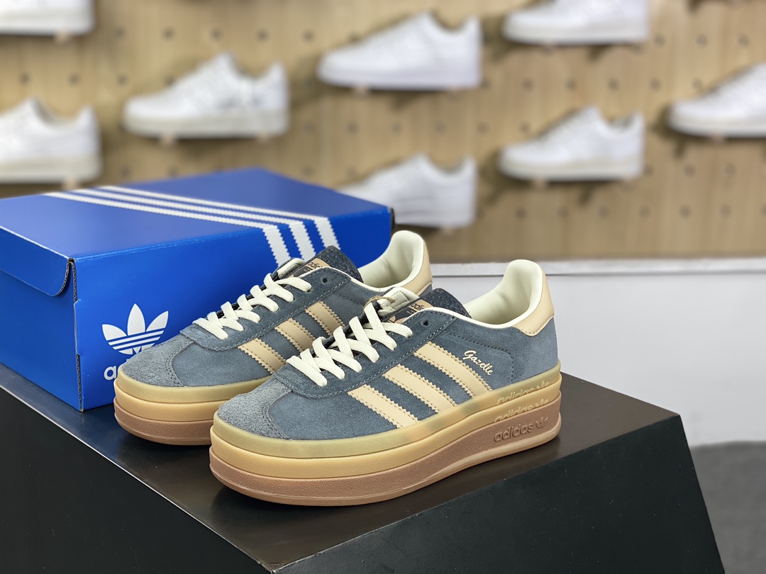 180 阿迪达斯Adidas Originals Gazelle Bold W 羚羊松糕板鞋“碳灰米棕生胶底”IF0428