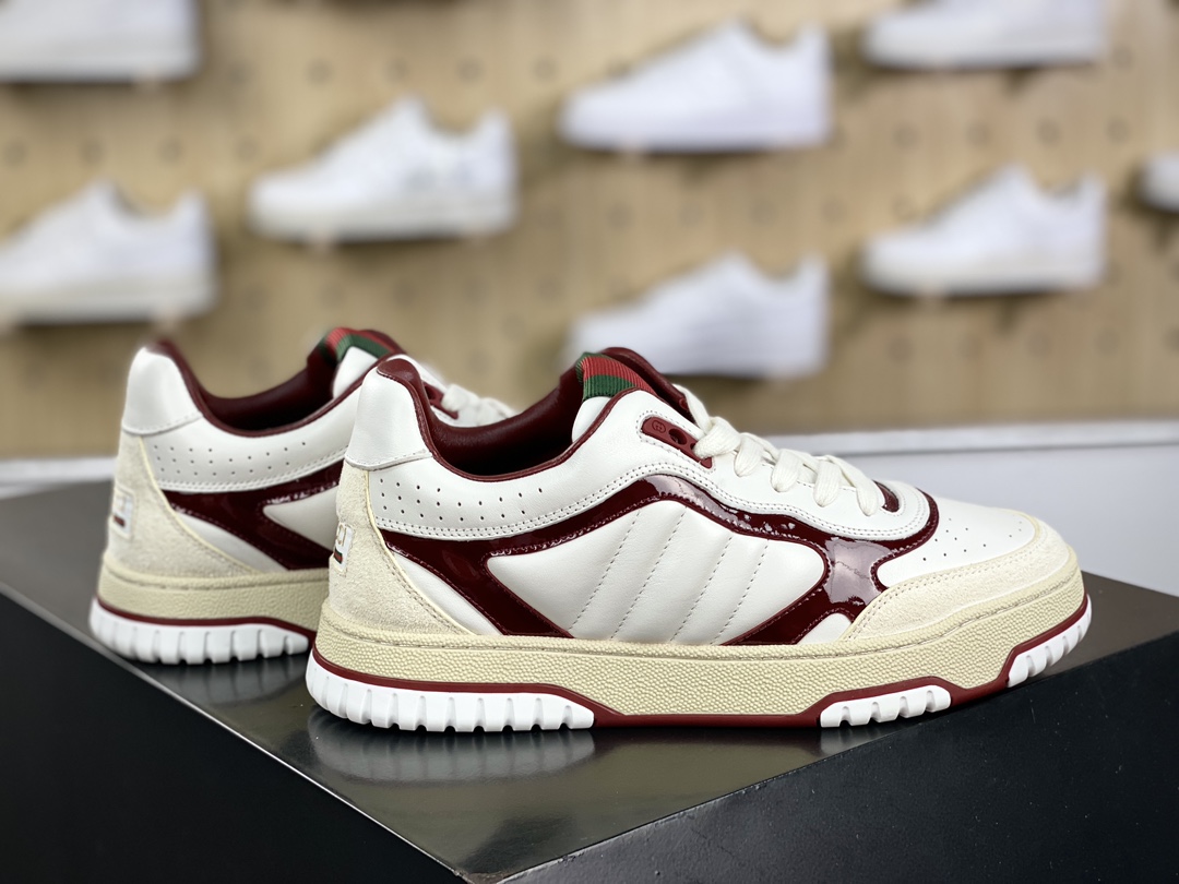 450 古驰Gucci Re-Web Leather Sneakers 系列低帮小白板鞋“皮革白酒红红绿标牌”786186 AADKA 9570