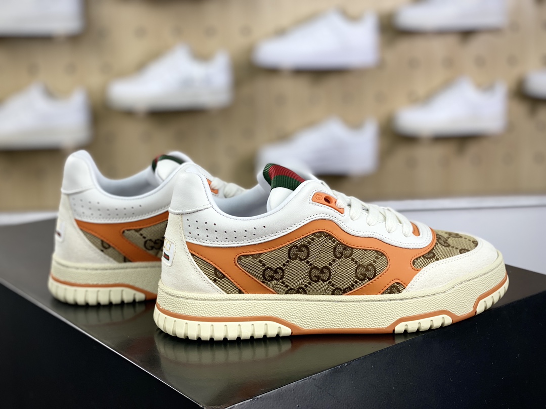 意大利奢侈品牌-古驰Gucci Re-Web Leather Sneakers 系列低帮板鞋“GG布乌木棕白橙红绿标牌”787476 AADHW 9561