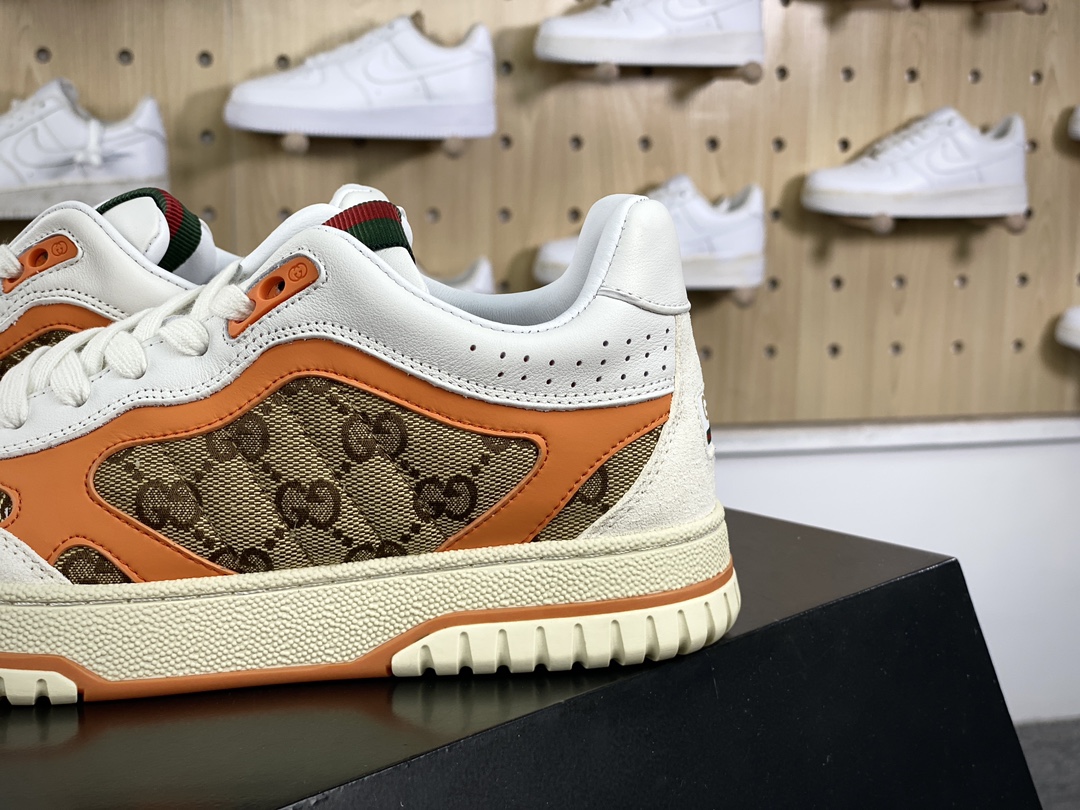 意大利奢侈品牌-古驰Gucci Re-Web Leather Sneakers 系列低帮板鞋“GG布乌木棕白橙红绿标牌”787476 AADHW 9561