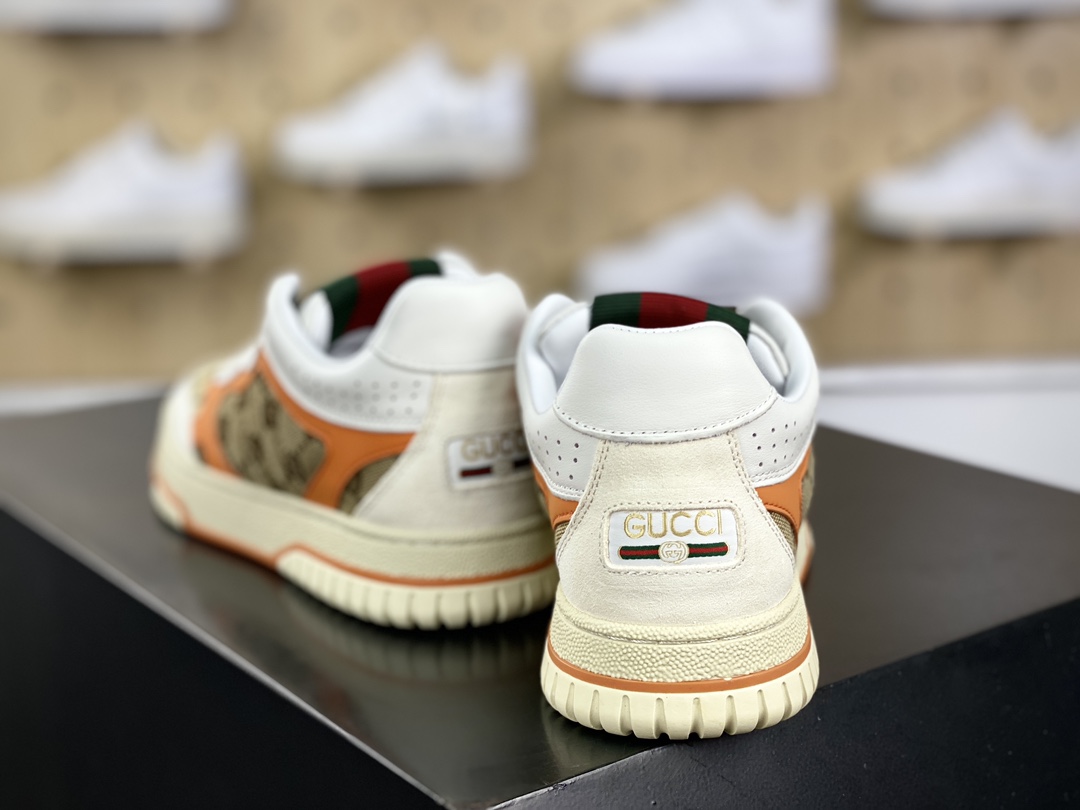 意大利奢侈品牌-古驰Gucci Re-Web Leather Sneakers 系列低帮板鞋“GG布乌木棕白橙红绿标牌”787476 AADHW 9561