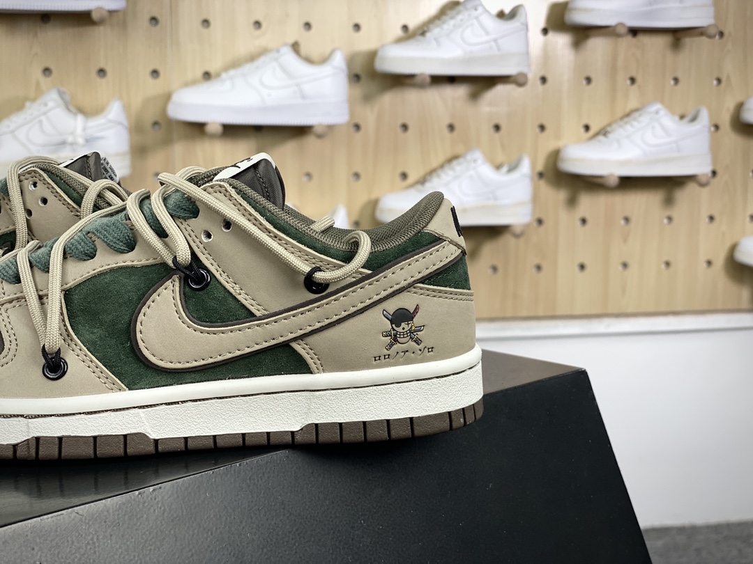 300 耐克Nike SB Dunk Low Lot"One Piece"扣篮板鞋“深卡其墨绿棕海贼王索罗绑绳”CT0856-103