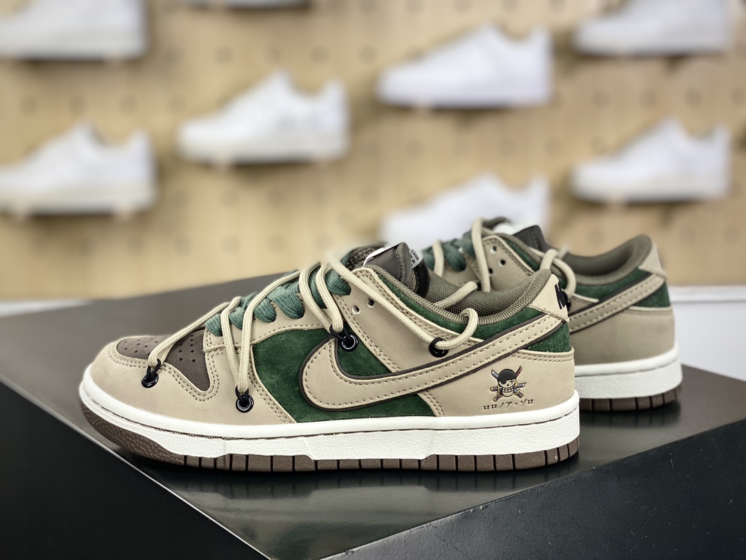 300 耐克Nike SB Dunk Low Lot"One Piece"扣篮板鞋“深卡其墨绿棕海贼王索罗绑绳”CT0856-103