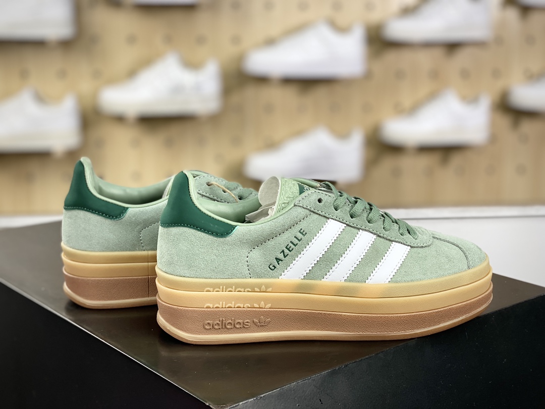 180 阿迪达斯Adidas Originals Gazelle Bold W 羚羊松糕板鞋“翻毛枯草绿白生胶底”ID6998