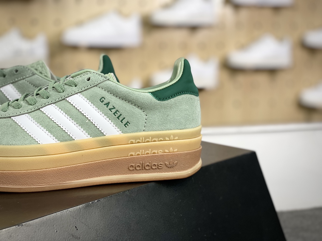 180 阿迪达斯Adidas Originals Gazelle Bold W 羚羊松糕板鞋“翻毛枯草绿白生胶底”ID6998