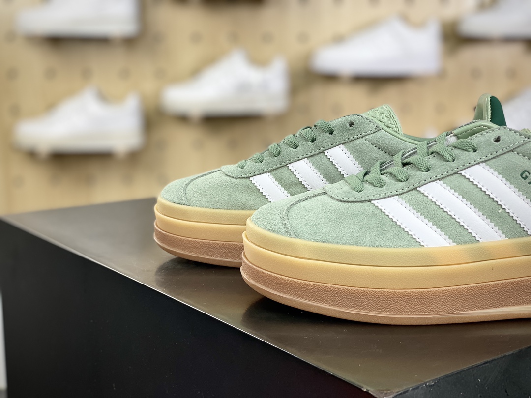 180 阿迪达斯Adidas Originals Gazelle Bold W 羚羊松糕板鞋“翻毛枯草绿白生胶底”ID6998