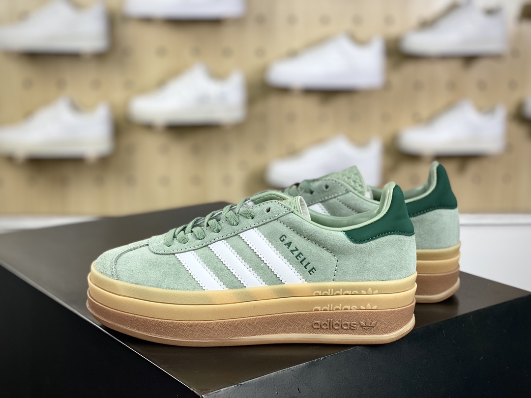 180 阿迪达斯Adidas Originals Gazelle Bold W 羚羊松糕板鞋“翻毛枯草绿白生胶底”ID6998