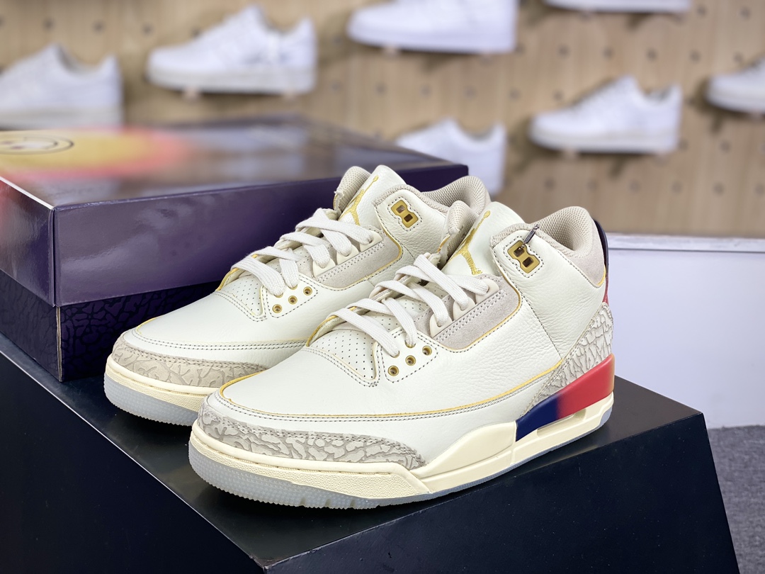 450  Nike Air Jordan 3 Retro SP”Medellín Sunset”迈克尔·乔丹AJ3代中帮篮球鞋“联名白蓝红粉紫日落渐变做旧”FN0344-901