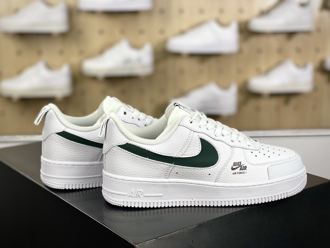 200 Nike Air Force 1 ′07 Low Premium"Cut Out/White/Jasper"空军一号板鞋“皮革白3M墨绿镂空钩子”CV3039-116