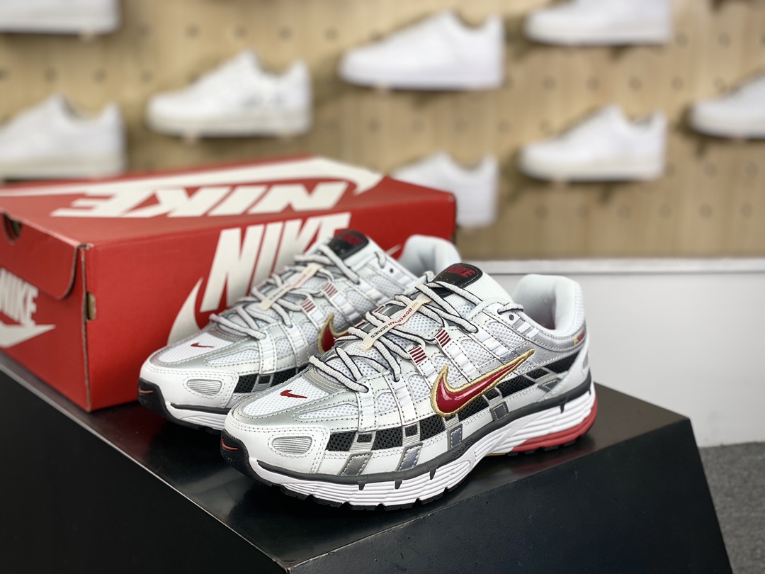 220 耐克Nike P-6000″White/Grey/Red”系列低帮复古老爹慢跑鞋“子弹银白黑鲜红”BV1021-101