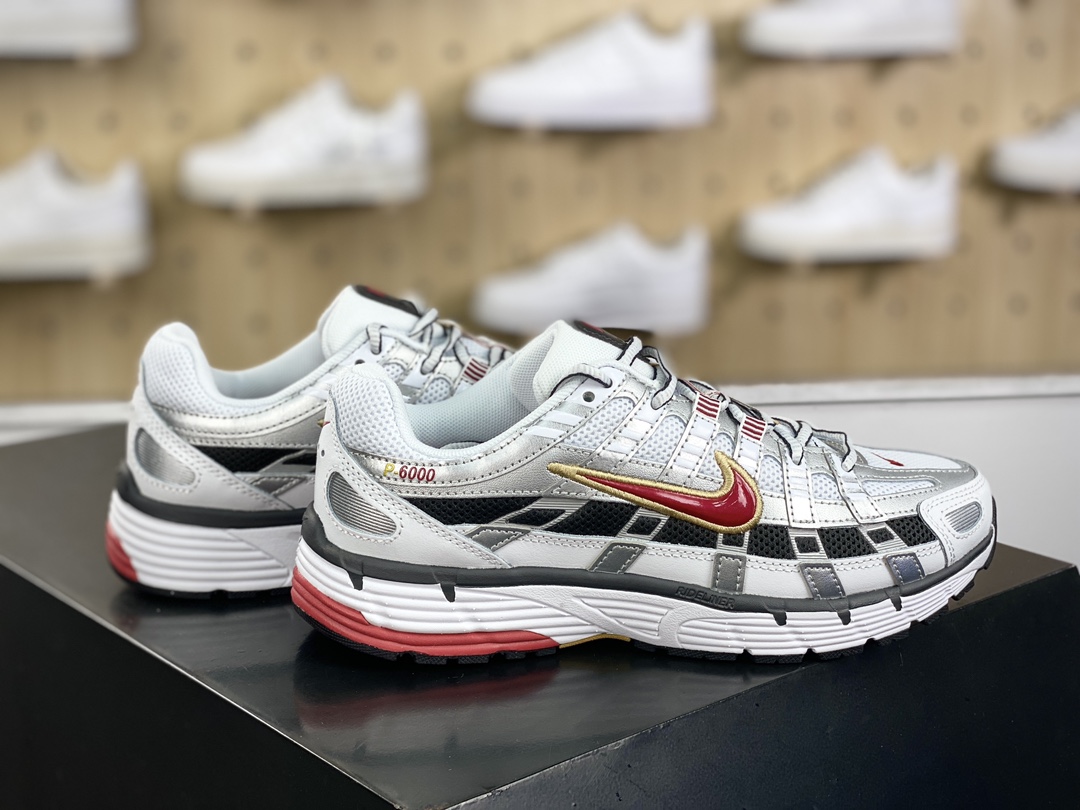 220 耐克Nike P-6000"White/Grey/Red"系列低帮复古老爹慢跑鞋“子弹银白黑鲜红”BV1021-101