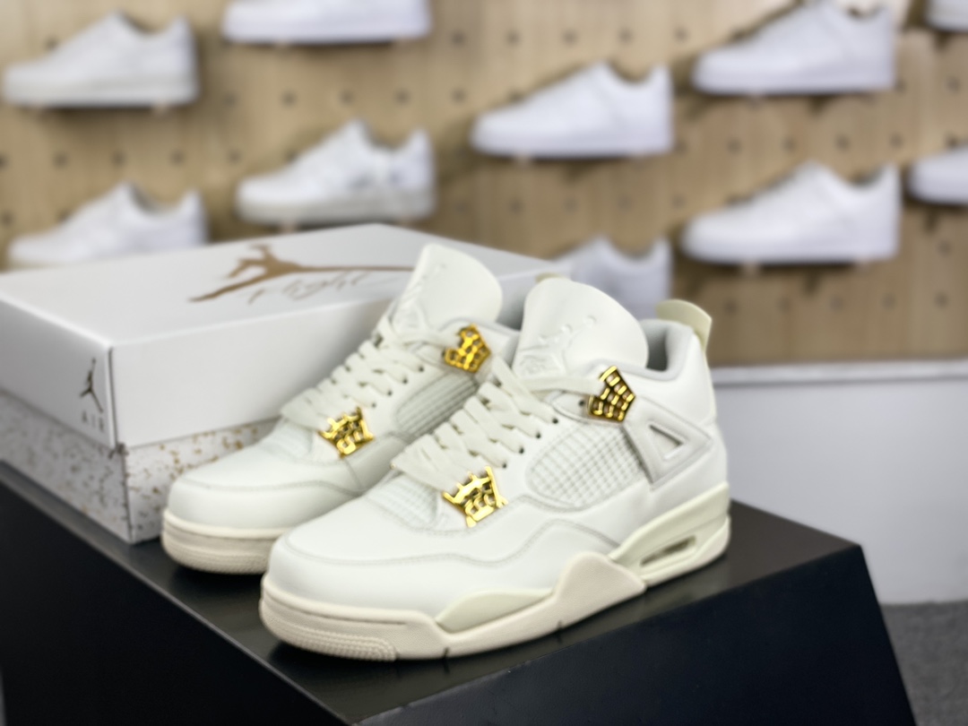 380 耐克Nike Wmns Air Jordan 4 OG”Sail Metallic Gold”迈克尔·乔丹AJ4代篮球鞋“盐白金属金扣”AQ9129-170