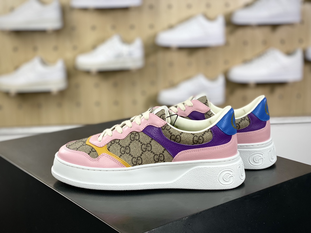 380 古驰/GUCCI Embossed Platform With Chunky Sneaker 厚底系列低帮板鞋“皮革棕乌木灰GG印花”669582 UPGB0 4273