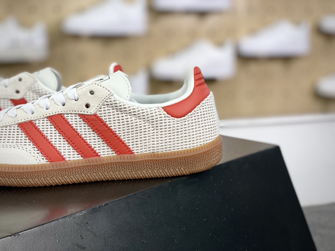 200 阿迪达斯/三叶草Adidas Originals Samba OG桑巴舞板鞋“编织浅灰桔红生胶底”IG1380