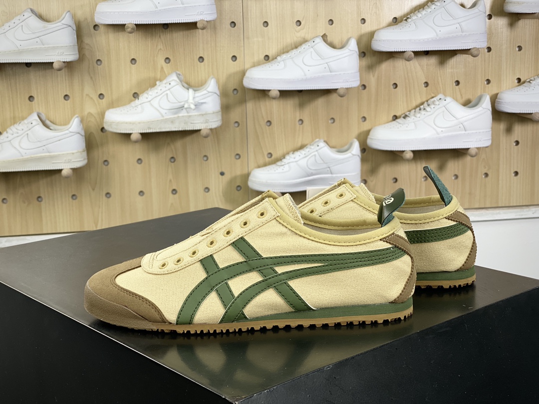 140 鬼塚虎/Onitsuka Tiger Mexico 66经典墨西哥系列低帮慢跑鞋“布面奶黄棕绿无鞋带”DL408-1785