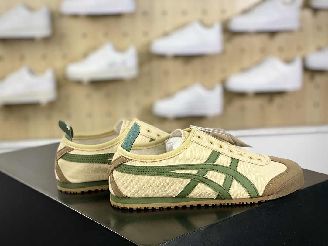 140 鬼塚虎/Onitsuka Tiger Mexico 66经典墨西哥系列低帮慢跑鞋“布面奶黄棕绿无鞋带”DL408-1785