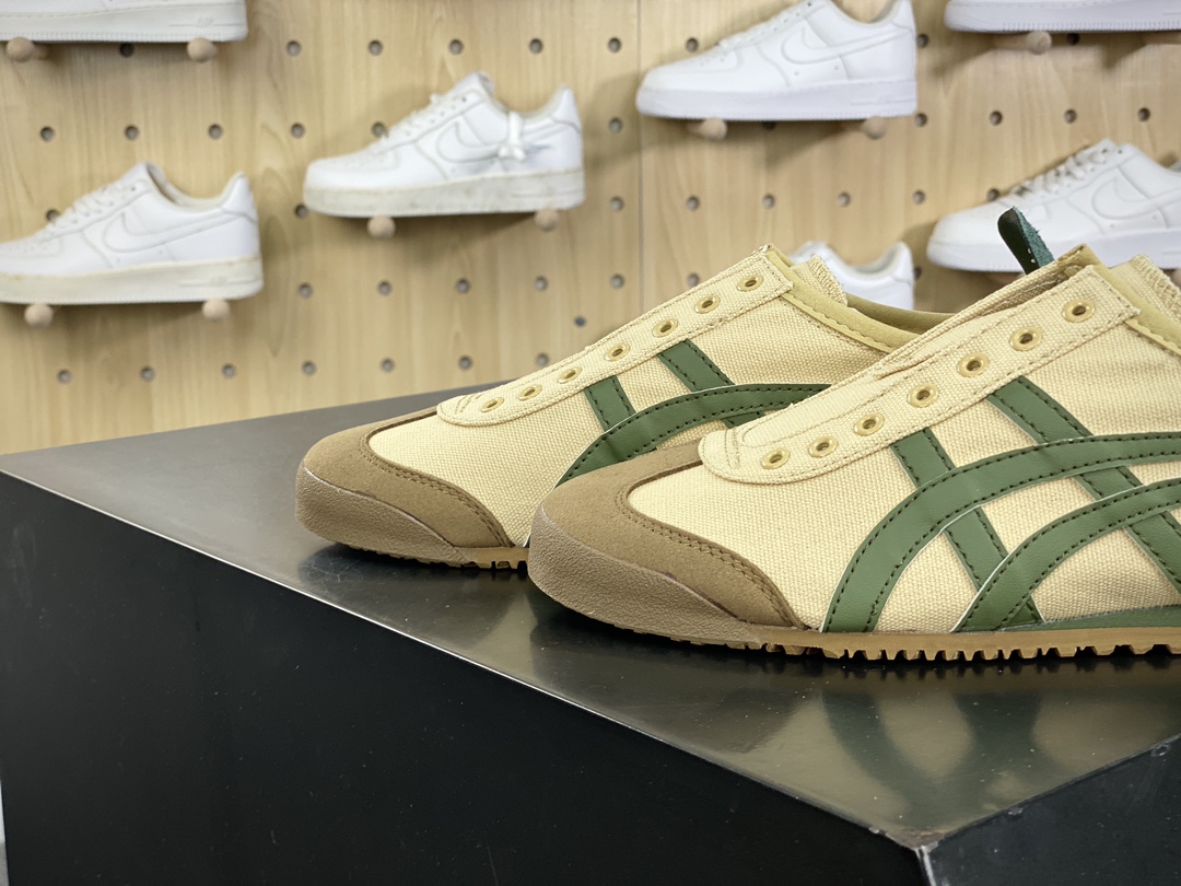 140 鬼塚虎/Onitsuka Tiger Mexico 66经典墨西哥系列低帮慢跑鞋“布面奶黄棕绿无鞋带”DL408-1785