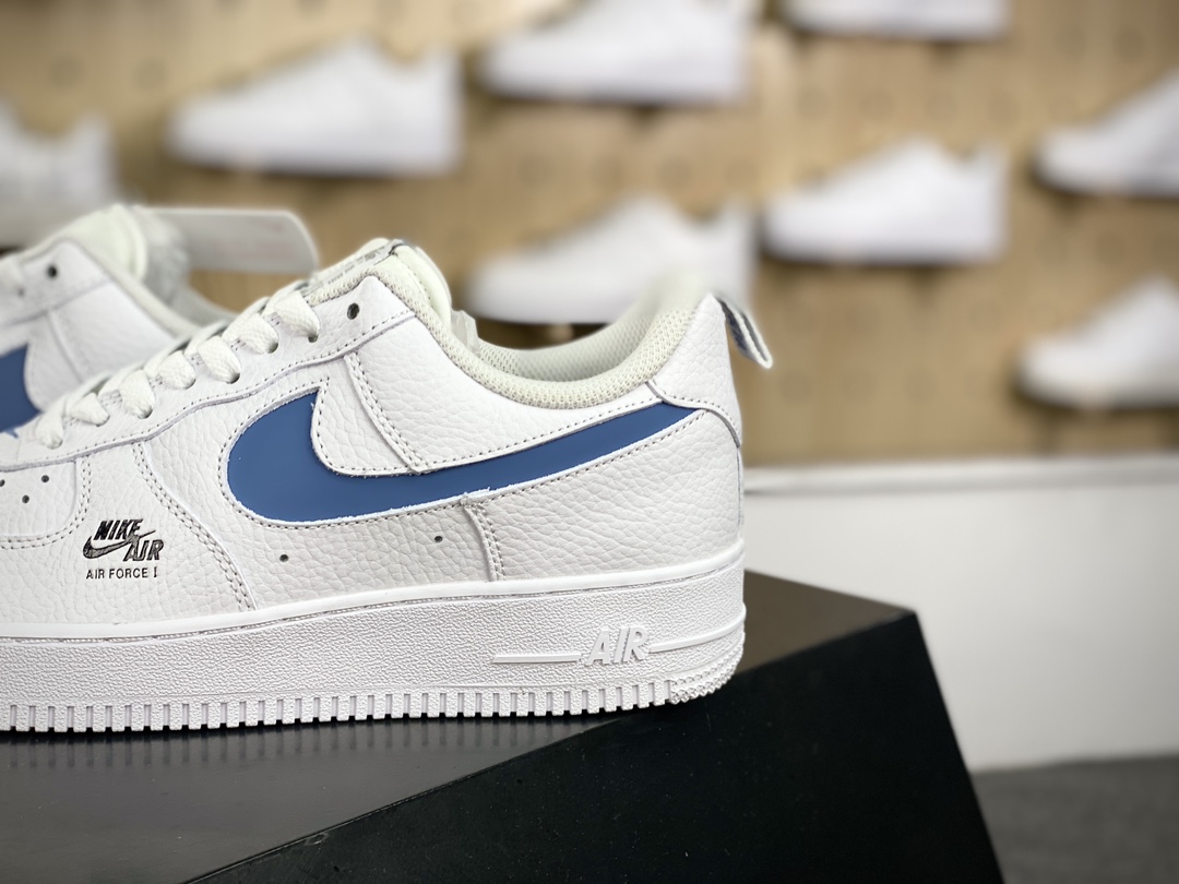 200 耐克Nike Air Force 1 ′07 Low Premium”Cut Out/White/Light Blue”空军一号板鞋“皮革白3M浅蓝镂空钩子”CV3039-118