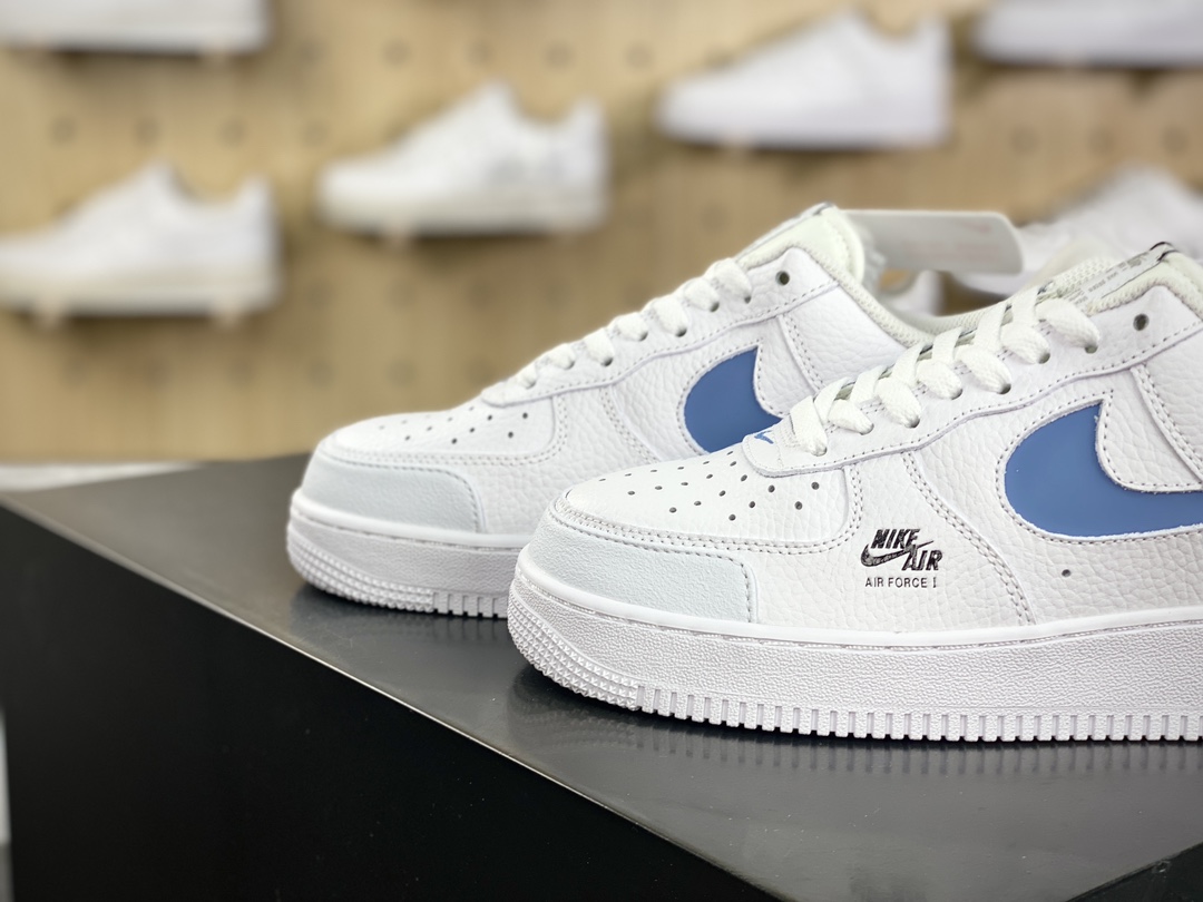 200 耐克Nike Air Force 1 ′07 Low Premium”Cut Out/White/Light Blue”空军一号板鞋“皮革白3M浅蓝镂空钩子”CV3039-118