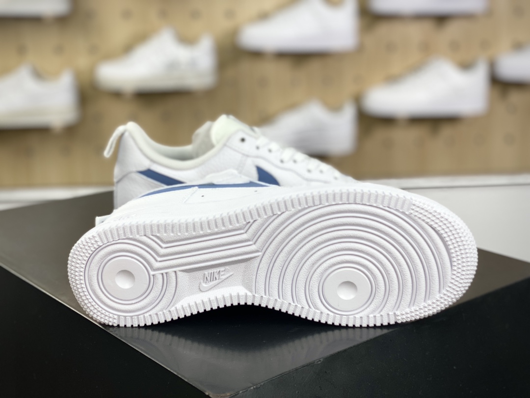 200 耐克Nike Air Force 1 ′07 Low Premium”Cut Out/White/Light Blue”空军一号板鞋“皮革白3M浅蓝镂空钩子”CV3039-118