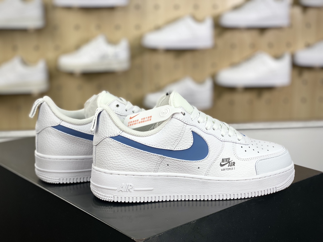 200 耐克Nike Air Force 1 ′07 Low Premium”Cut Out/White/Light Blue”空军一号板鞋“皮革白3M浅蓝镂空钩子”CV3039-118