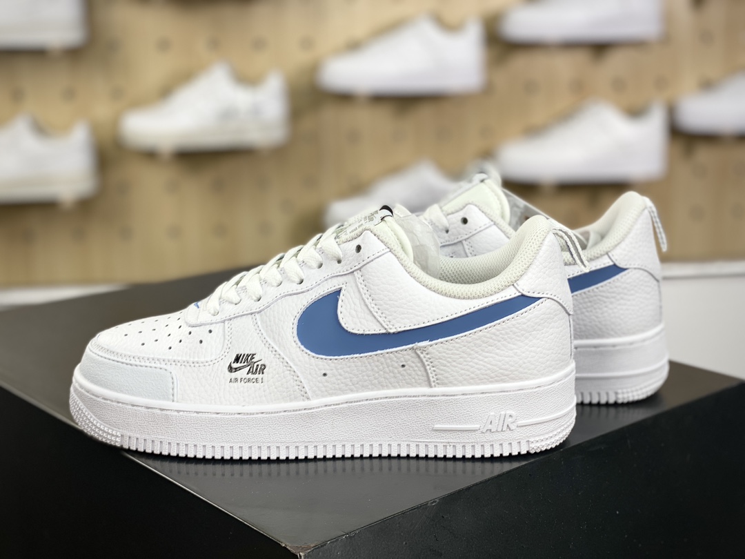 200 耐克Nike Air Force 1 ′07 Low Premium”Cut Out/White/Light Blue”空军一号板鞋“皮革白3M浅蓝镂空钩子”CV3039-118