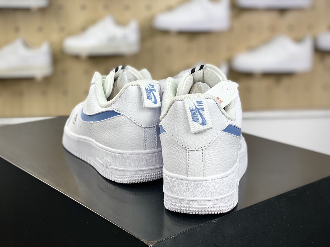 200 耐克Nike Air Force 1 ′07 Low Premium”Cut Out/White/Light Blue”空军一号板鞋“皮革白3M浅蓝镂空钩子”CV3039-118