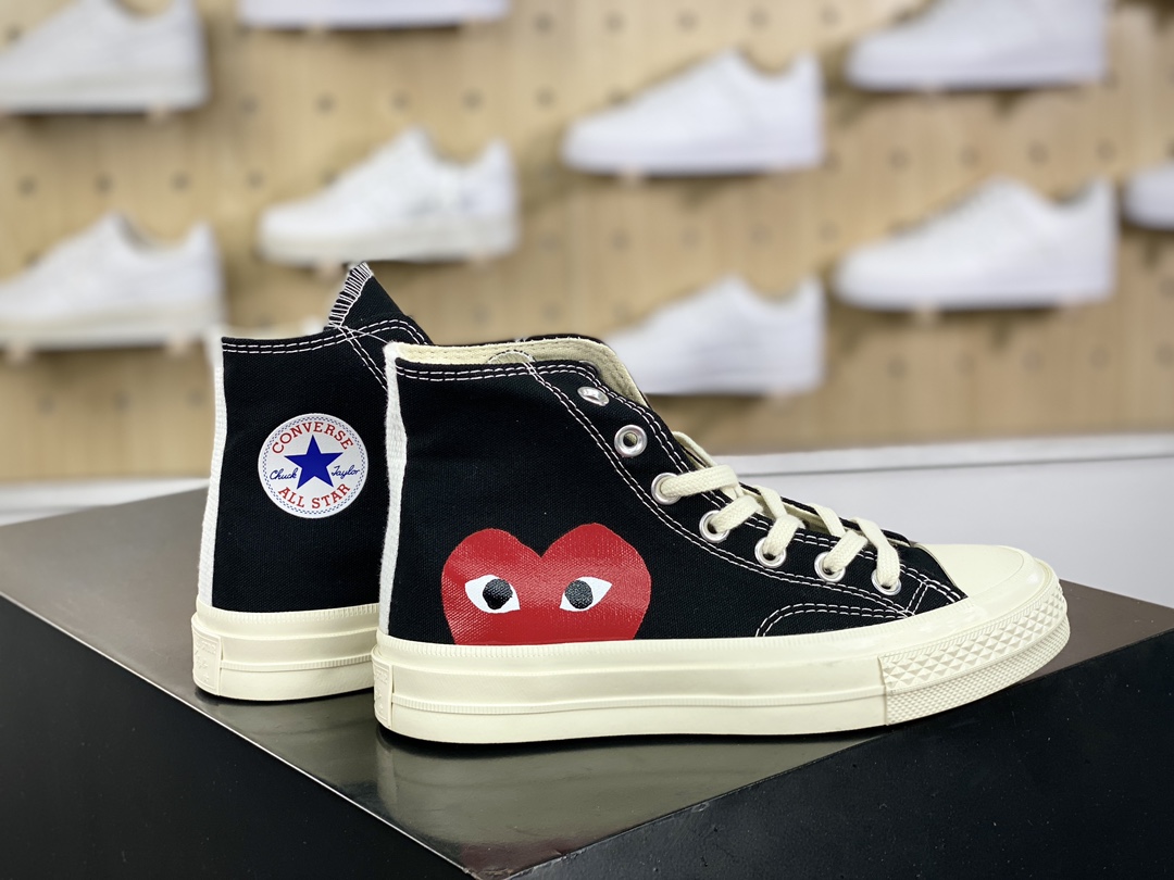 120 Converse Chuck Taylor All Star 1970s High”CDG”复古板鞋“帆布黑红大桃心”150204C