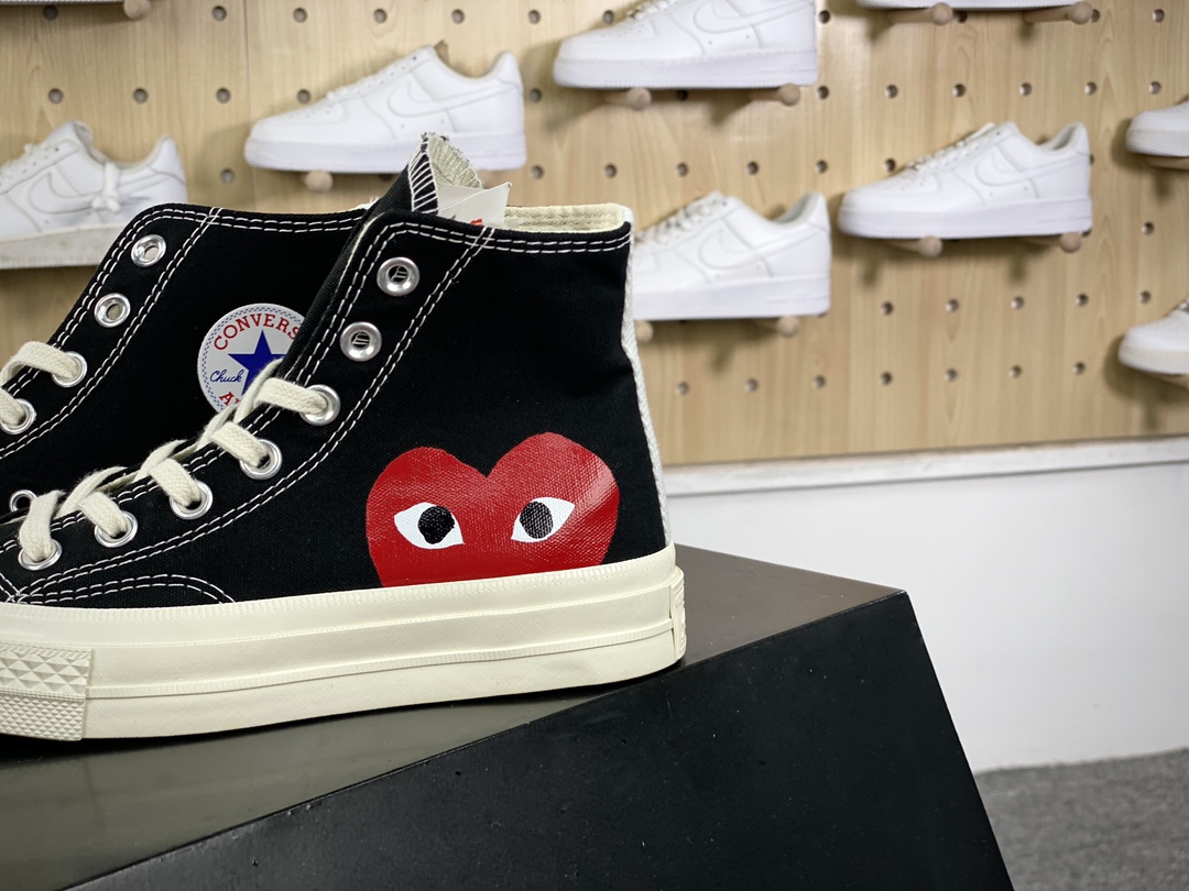 120 Converse Chuck Taylor All Star 1970s High”CDG”复古板鞋“帆布黑红大桃心”150204C