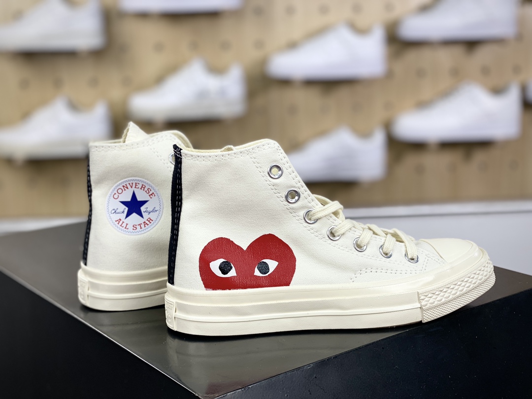 120 Converse Chuck Taylor All Star 1970s High”CDG”复古板鞋“帆布米黑红大桃心”150205C