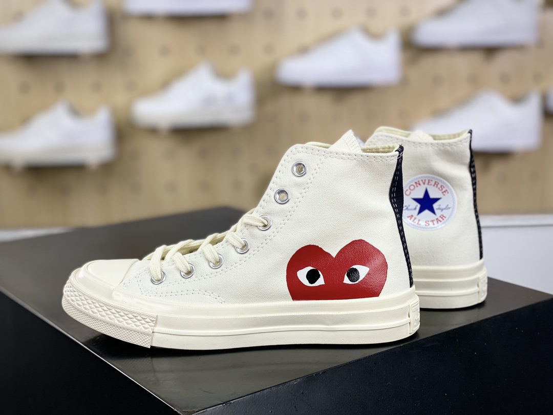 120 Converse Chuck Taylor All Star 1970s High”CDG”复古板鞋“帆布米黑红大桃心”150205C