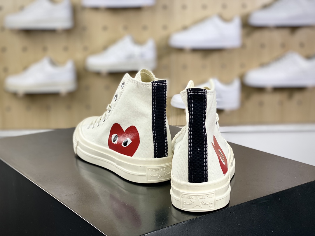 120 Converse Chuck Taylor All Star 1970s High”CDG”复古板鞋“帆布米黑红大桃心”150205C