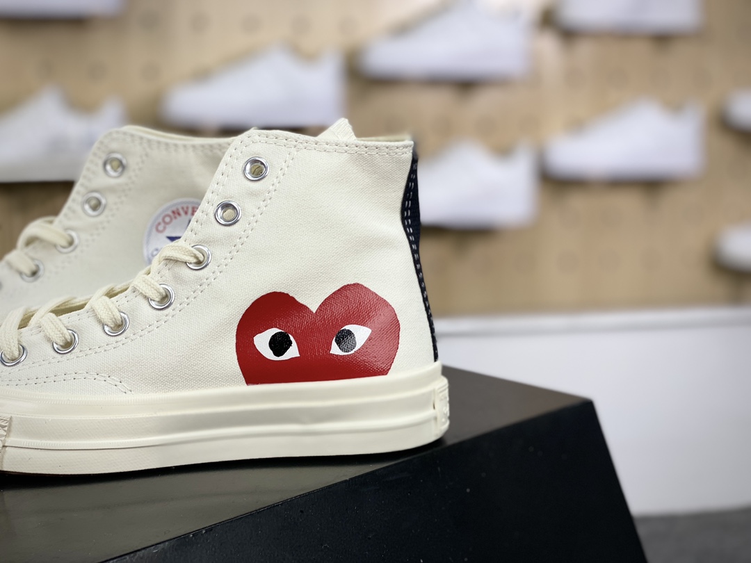 120 Converse Chuck Taylor All Star 1970s High”CDG”复古板鞋“帆布米黑红大桃心”150205C