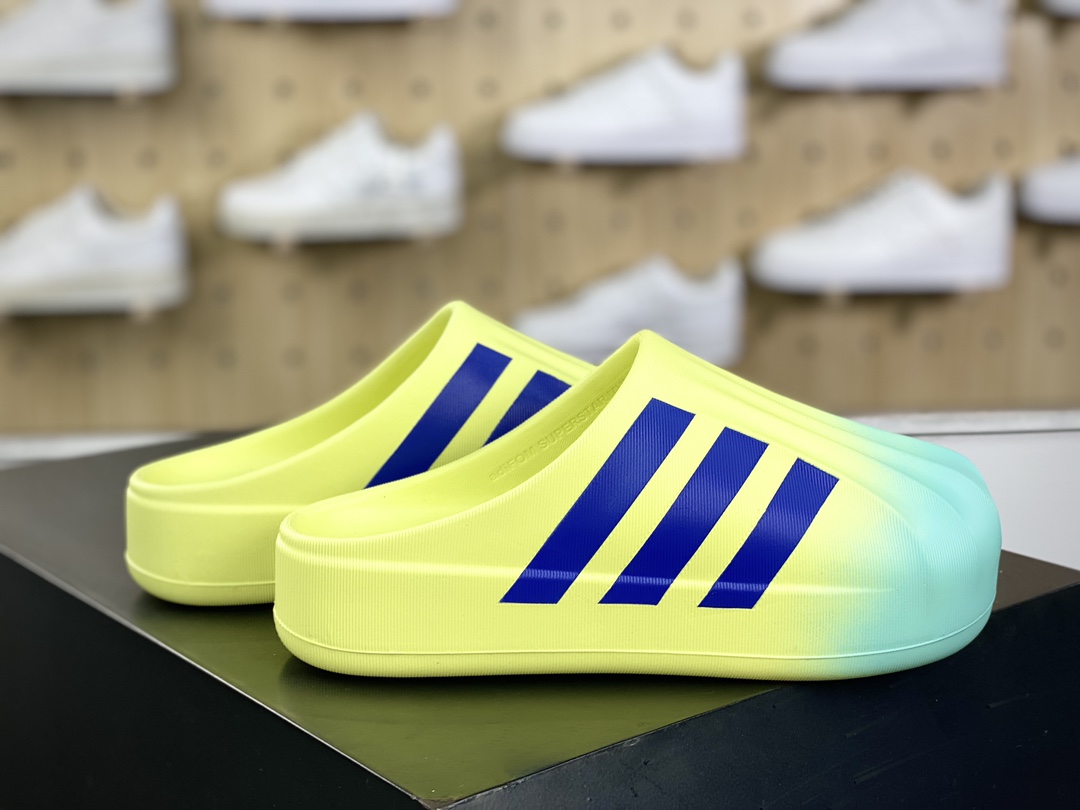 170 阿迪达斯Adidas adiFOM Superstar Mule"Fluorescein/Blue"贝壳头拖鞋“荧光黄蓝喷色”JP5685