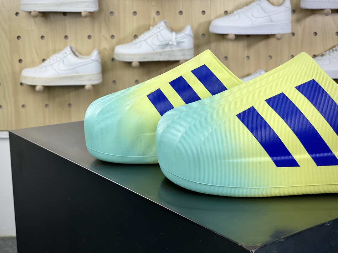 170 阿迪达斯Adidas adiFOM Superstar Mule"Fluorescein/Blue"贝壳头拖鞋“荧光黄蓝喷色”JP5685