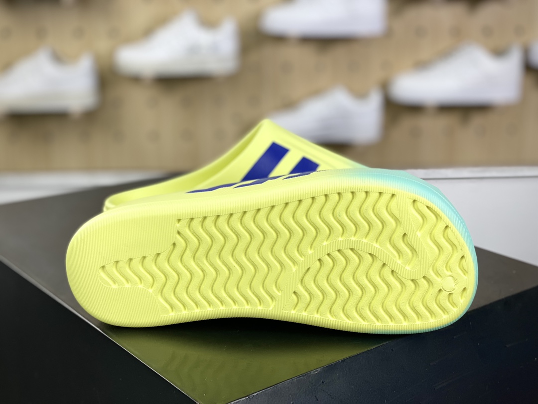 170 阿迪达斯Adidas adiFOM Superstar Mule"Fluorescein/Blue"贝壳头拖鞋“荧光黄蓝喷色”JP5685