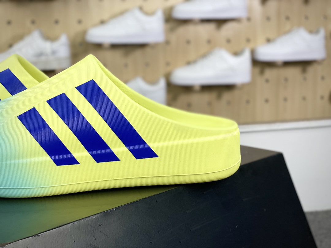 170 阿迪达斯Adidas adiFOM Superstar Mule"Fluorescein/Blue"贝壳头拖鞋“荧光黄蓝喷色”JP5685