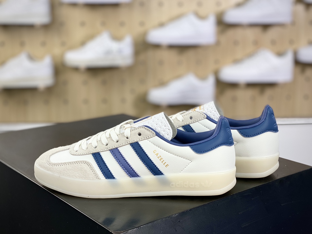 140 阿迪达斯Adidas Gazelle Indoor Trainers 羚羊内训系列低帮板鞋“米白冰晶雾灰紫”IG1643