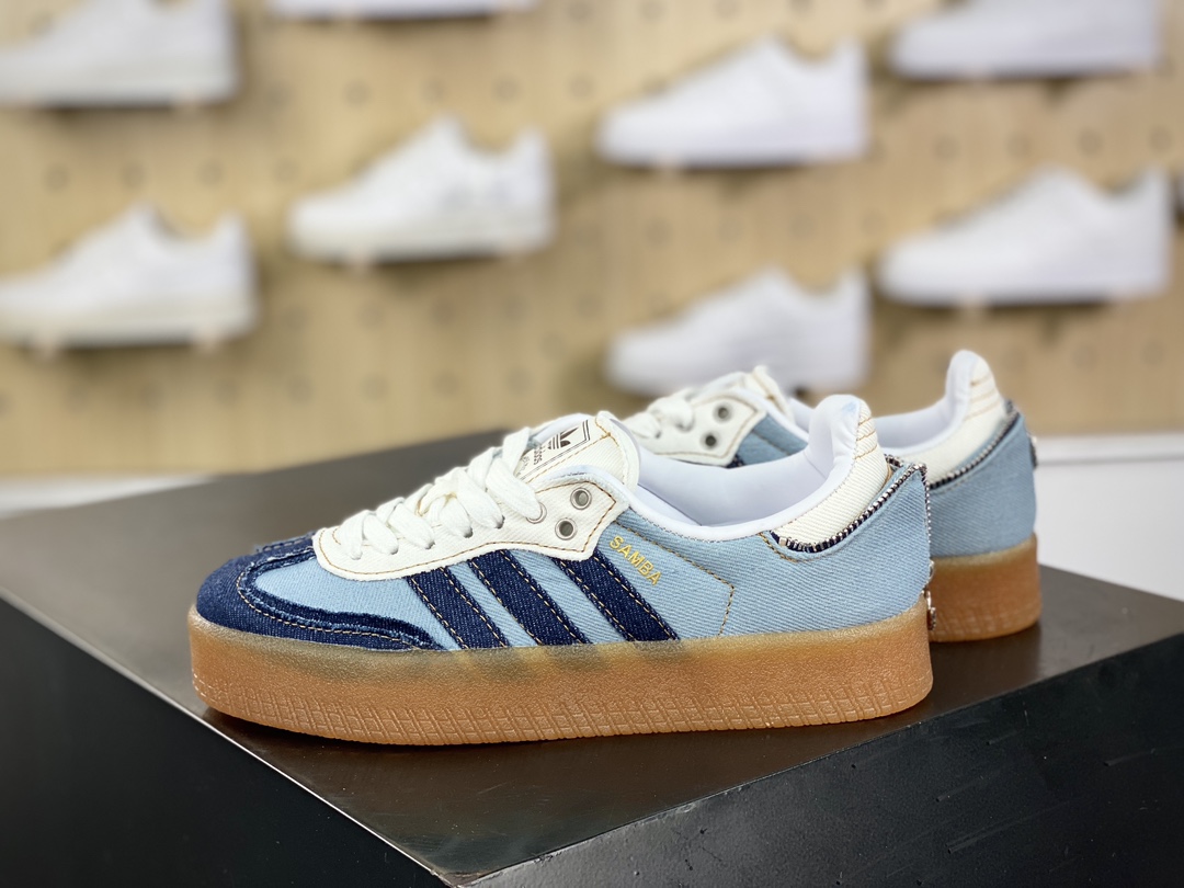 220 Atmos x Adidas Originals Sambae”Stacked Denim”桑巴舞板鞋“拉链牛仔浅蓝深蓝生胶底”II0001