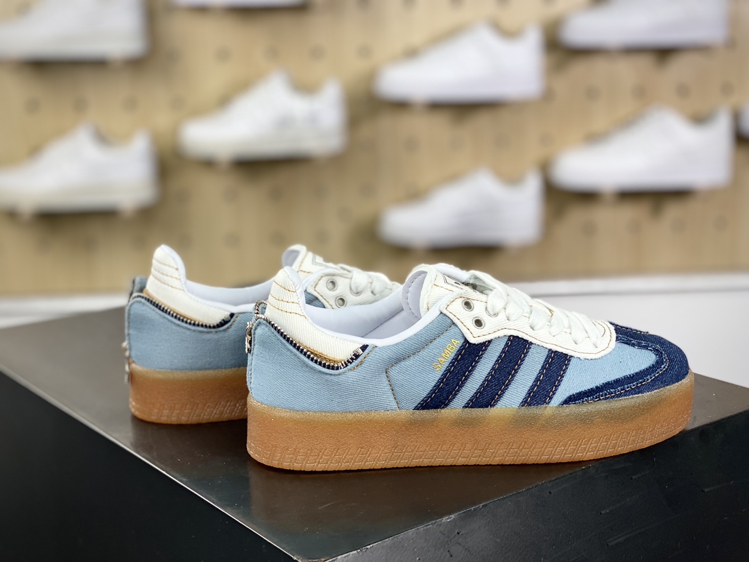 220 Atmos x Adidas Originals Sambae”Stacked Denim”桑巴舞板鞋“拉链牛仔浅蓝深蓝生胶底”II0001