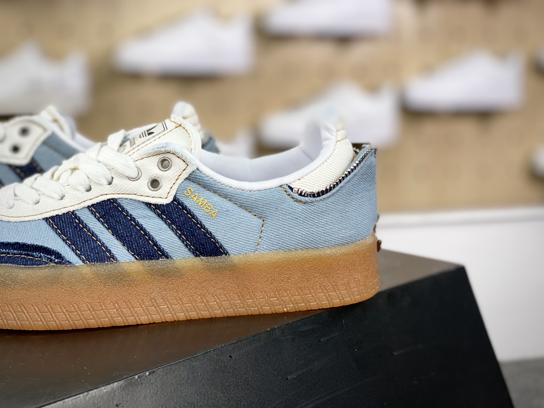 220 Atmos x Adidas Originals Sambae”Stacked Denim”桑巴舞板鞋“拉链牛仔浅蓝深蓝生胶底”II0001