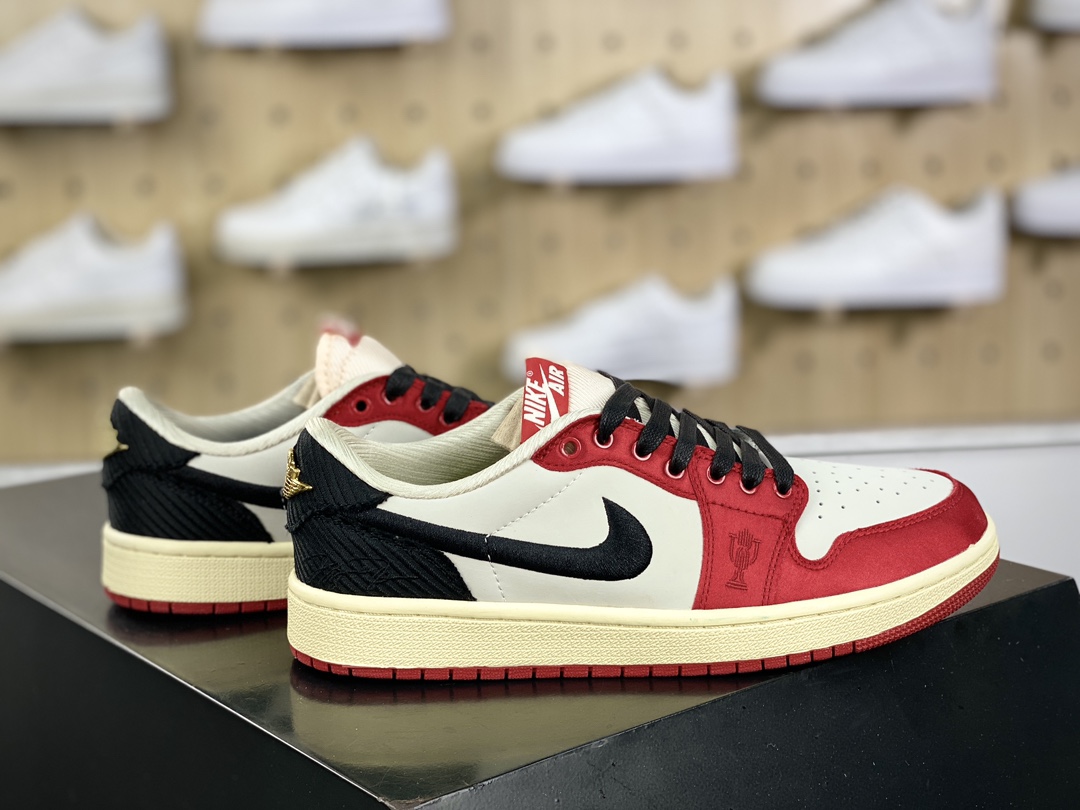 200 Trophy Room x Nike Air Jordan 1 Retro Low OG SP"Away"AJ1乔丹一代篮球鞋“联名丝绸白黑红芝加哥”FN0432-100