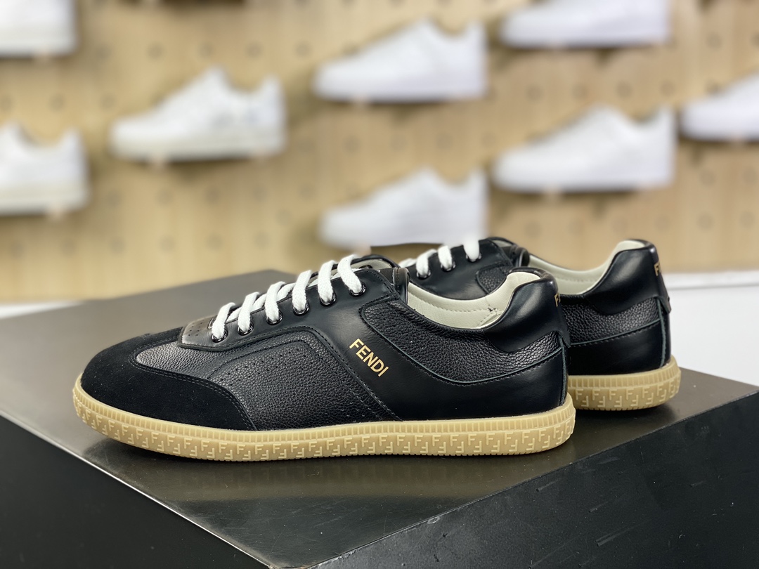 420 芬迪Fendi Flair Leather Sneaker Low 弗莱尔系列低帮复古板鞋“皮革黑金生胶”8E8503ARI4F1OH9