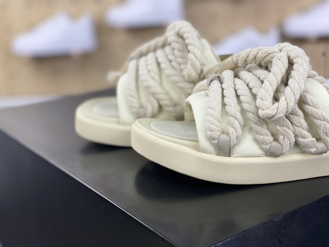 240  Slipper Sandals 系列低帮厚底情侣粗麻绳鞋带休闲运动拖鞋“米白麻绳粗鞋带”AUE002-001