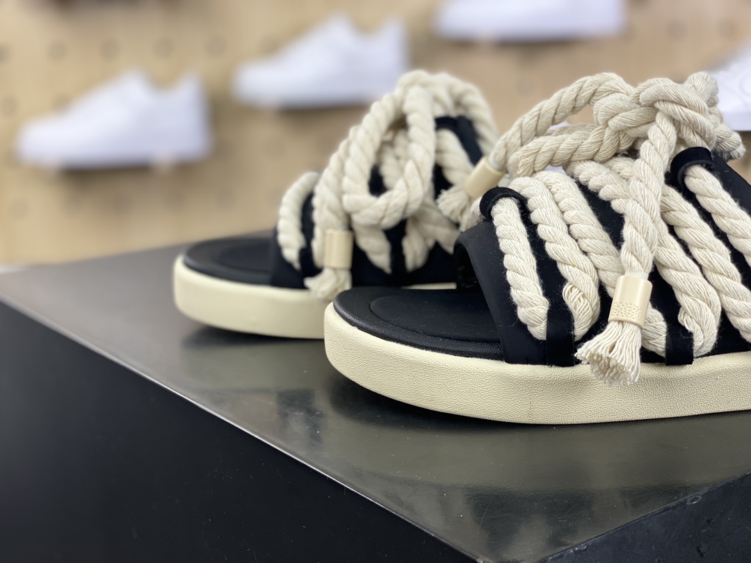 240 FOOT INDUSTRY Rope Slipper Sandals 系列低帮厚底拖鞋“黑米麻绳粗鞋带”AUE002-002