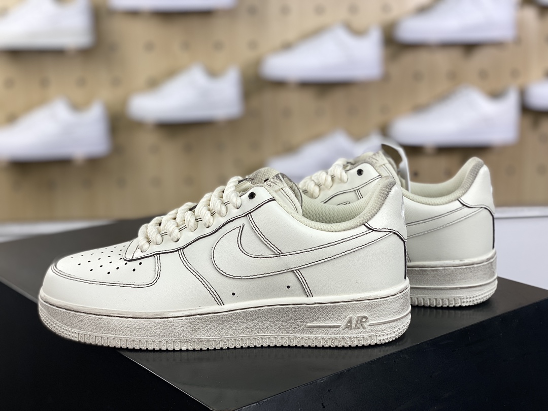 240 耐克Nike By You Air Force 1'07 Low Retro SP空军一号板鞋“米白黑做旧麻绳粗鞋带”315122-333