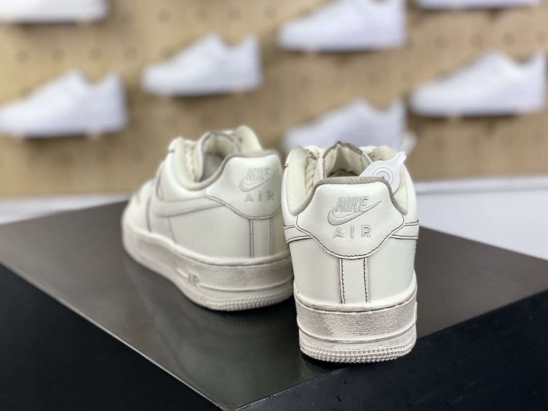 240 耐克Nike By You Air Force 1'07 Low Retro SP空军一号板鞋“米白黑做旧麻绳粗鞋带”315122-333