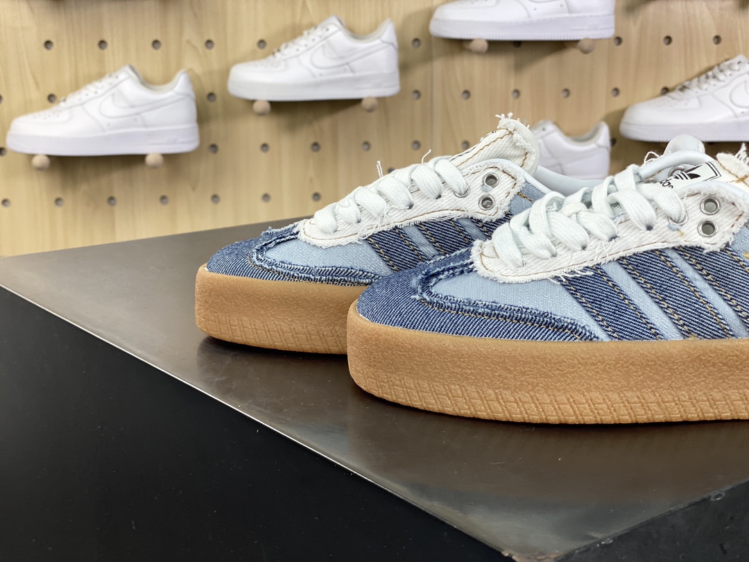 160 Atmos x Adidas Originals Sambae"Stacked Denim"桑巴舞板鞋“拉链牛仔浅蓝深蓝生胶底”II0001